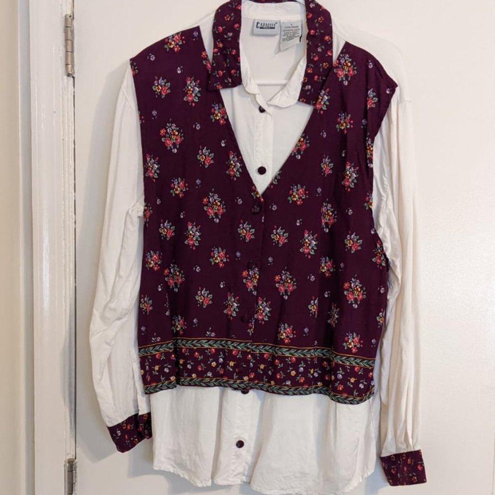 Vintage Capacity Purple Floral Vested Blouse 1X